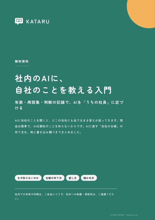 資料の表紙「社内のAIに、自社のことを教える入門」